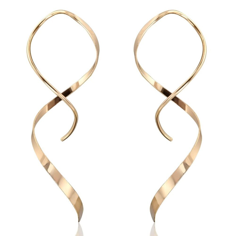 14K Gold Plated Spiral Threader Earrings Hypoallergenic Gold Drop Earrings Twist